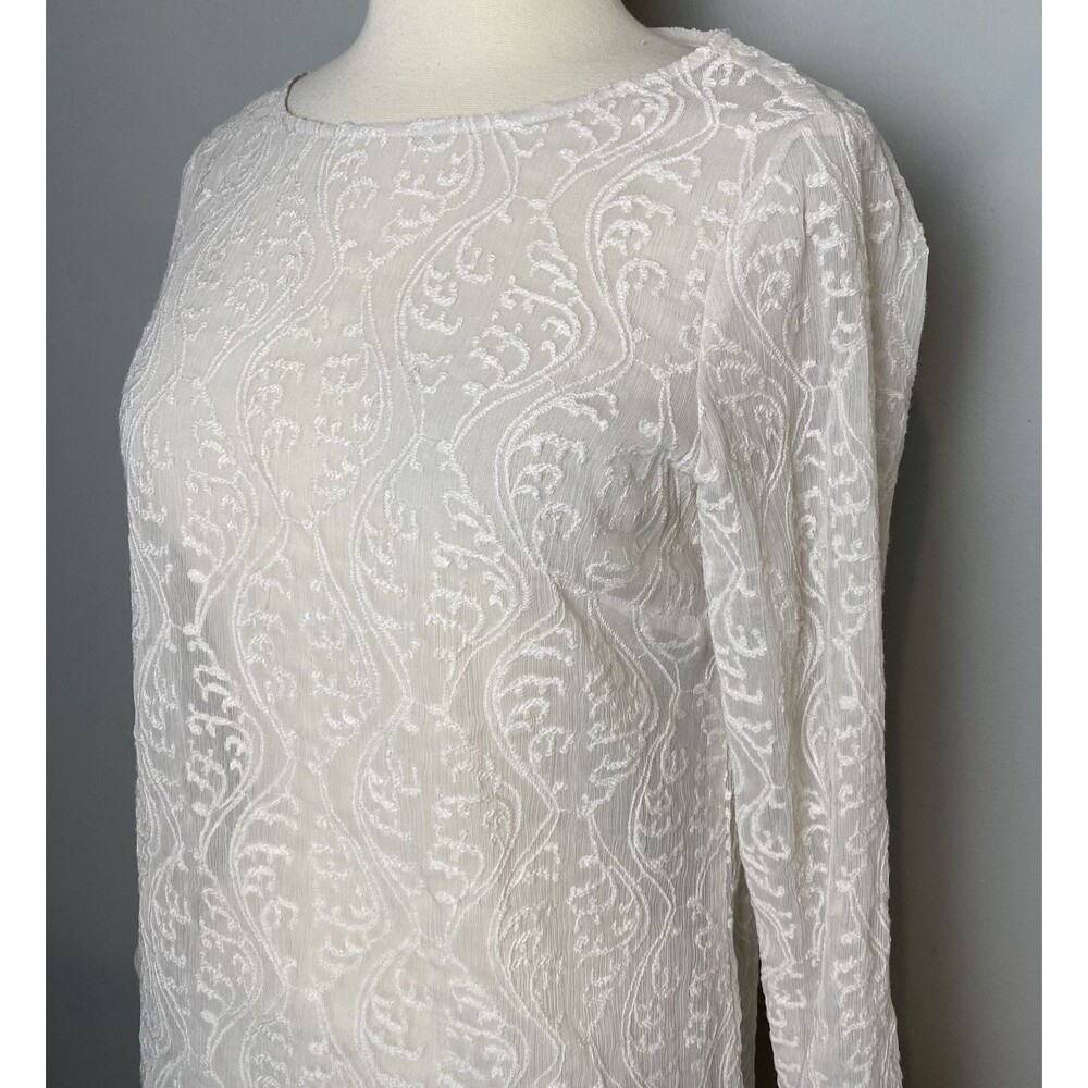 NWT Ann Taylor LOFT  Ivory Textured Petite Long Sleeve Blouse, Size SP